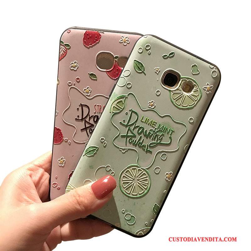 Custodia Samsung Galaxy A7 2017 Goffratura Supporto Verde, Cover Samsung Galaxy A7 2017 Silicone Telefono Morbido