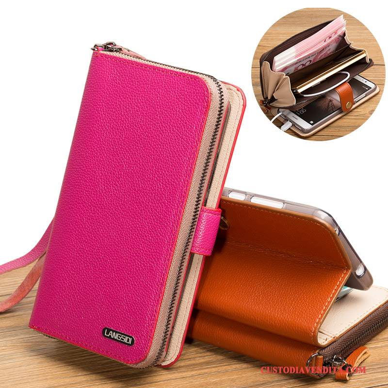 Custodia Samsung Galaxy A7 2017 Pelle Personalizza Anti-caduta, Cover Samsung Galaxy A7 2017 Protezione Telefono Rosso