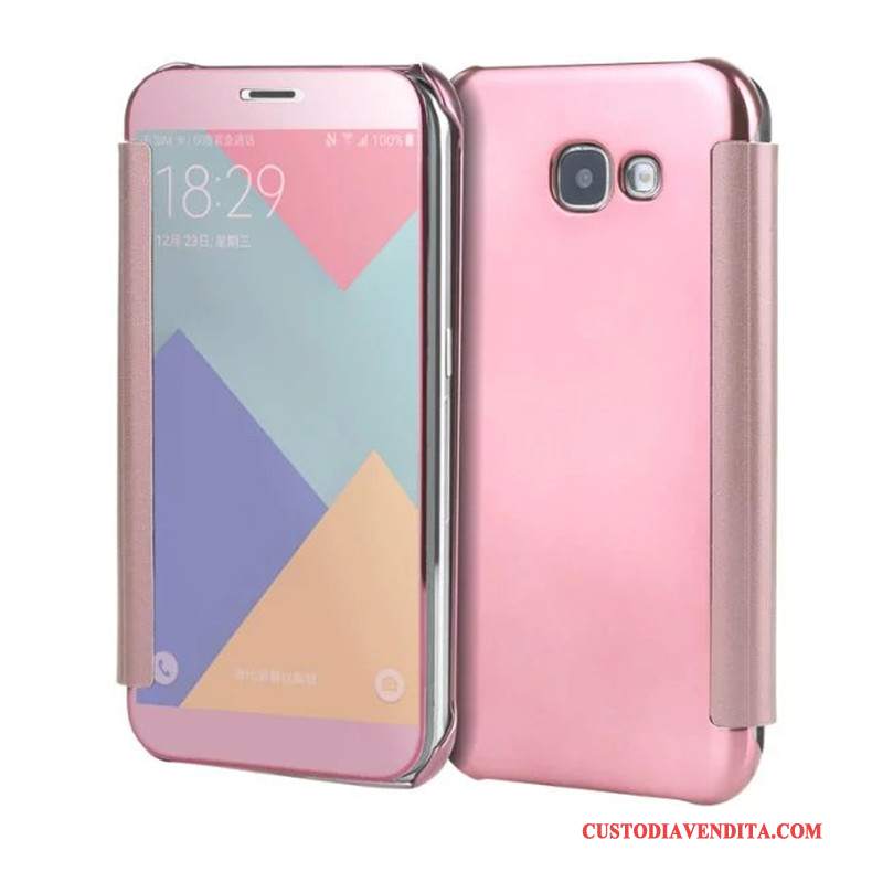 Custodia Samsung Galaxy A7 2017 Protezione Rosatelefono, Cover Samsung Galaxy A7 2017 Folio Specchio Placcatura