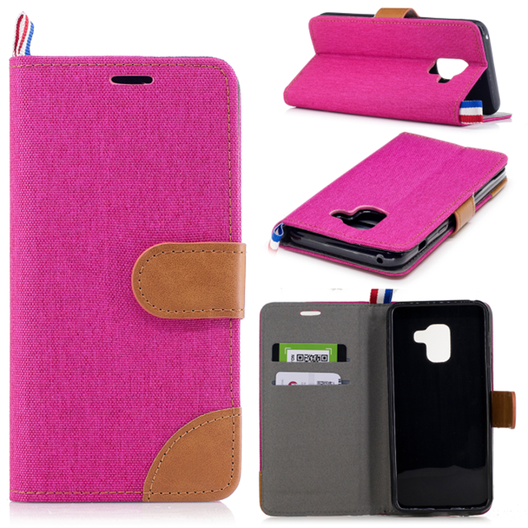Custodia Samsung Galaxy A8 2018 Pelle Telefono Carta, Cover Samsung Galaxy A8 2018 Folio Denim Anti-caduta