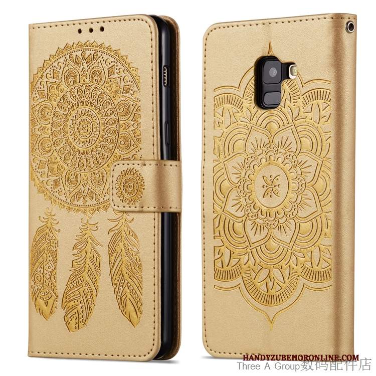 Custodia Samsung Galaxy A8 2018 Protezione Telefono Tutto Incluso, Cover Samsung Galaxy A8 2018 Pelle Oro Supporto