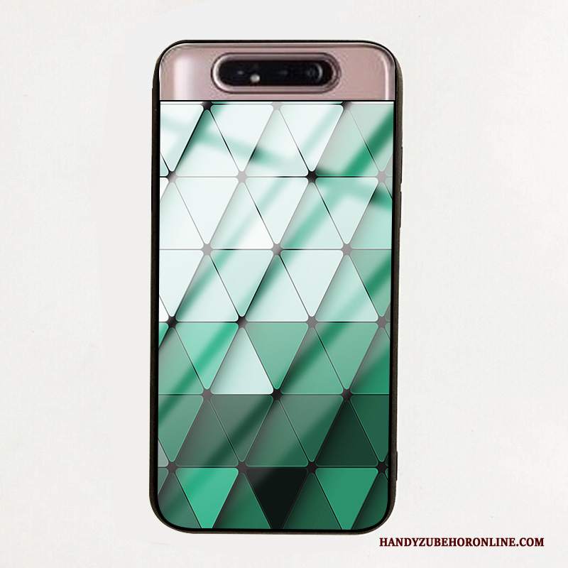 Custodia Samsung Galaxy A80 Silicone Vetro Verde, Cover Samsung Galaxy A80 Anti-caduta Specchio