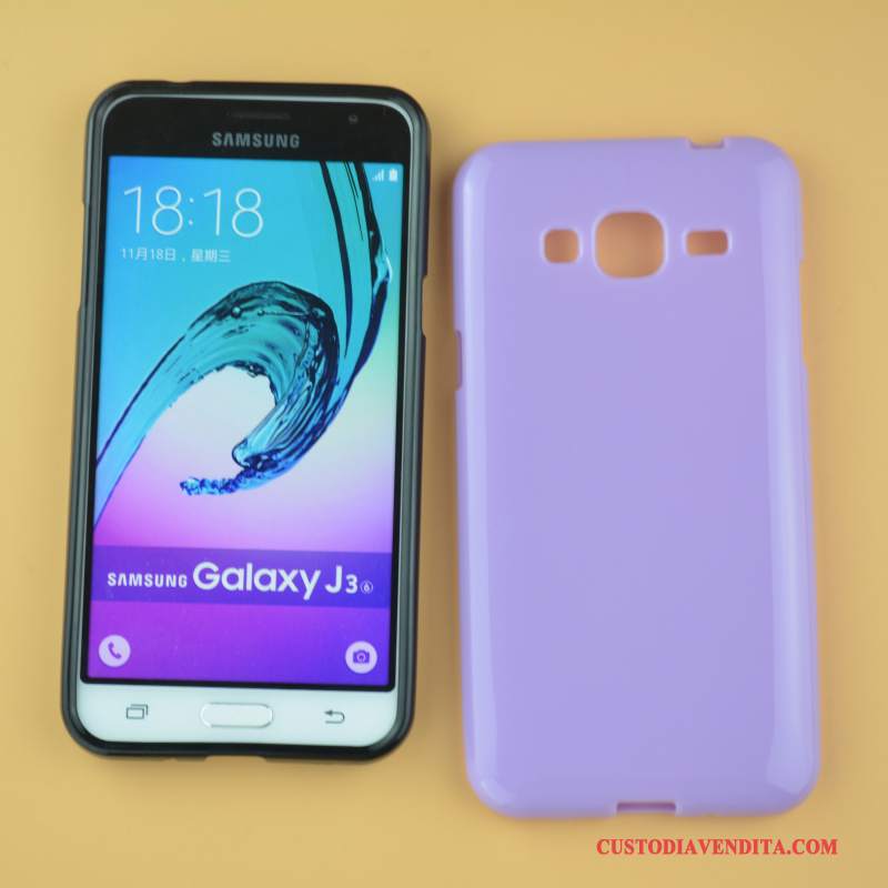 Custodia Samsung Galaxy J3 2016 Goffratura Hemming Porpora, Cover Samsung Galaxy J3 2016 Creativo Morbido Anti-caduta