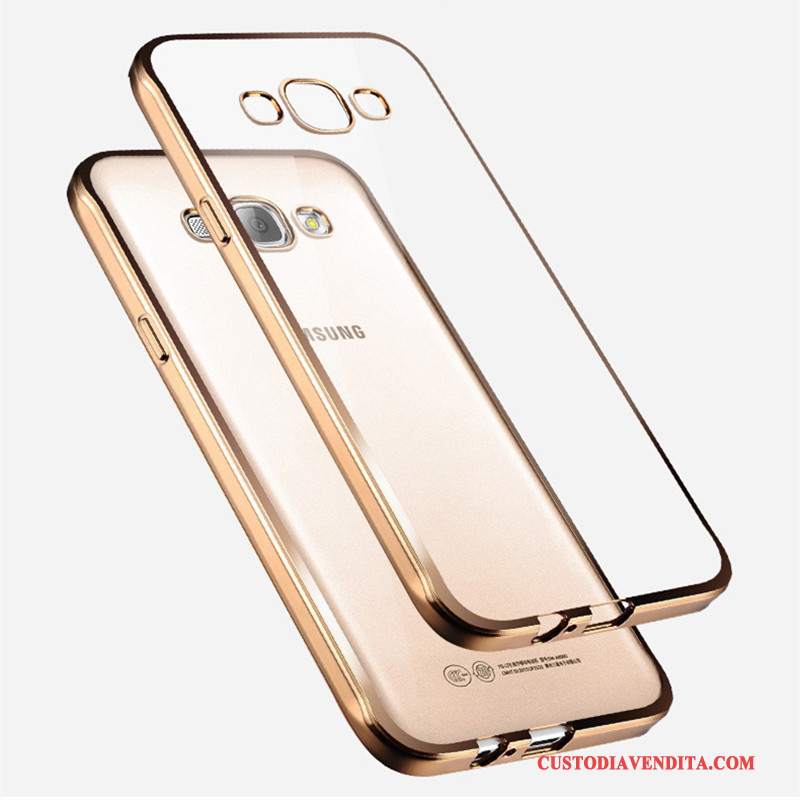 Custodia Samsung Galaxy J3 2016 Silicone Morbido Oro, Cover Samsung Galaxy J3 2016 Protezione Trasparente