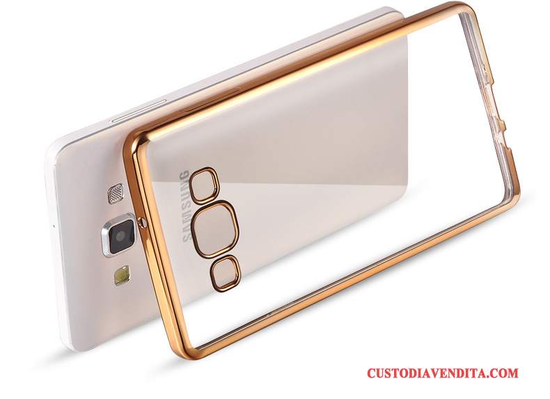 Custodia Samsung Galaxy J3 2016 Silicone Morbidotelefono, Cover Samsung Galaxy J3 2016 Protezione Oro Trasparente