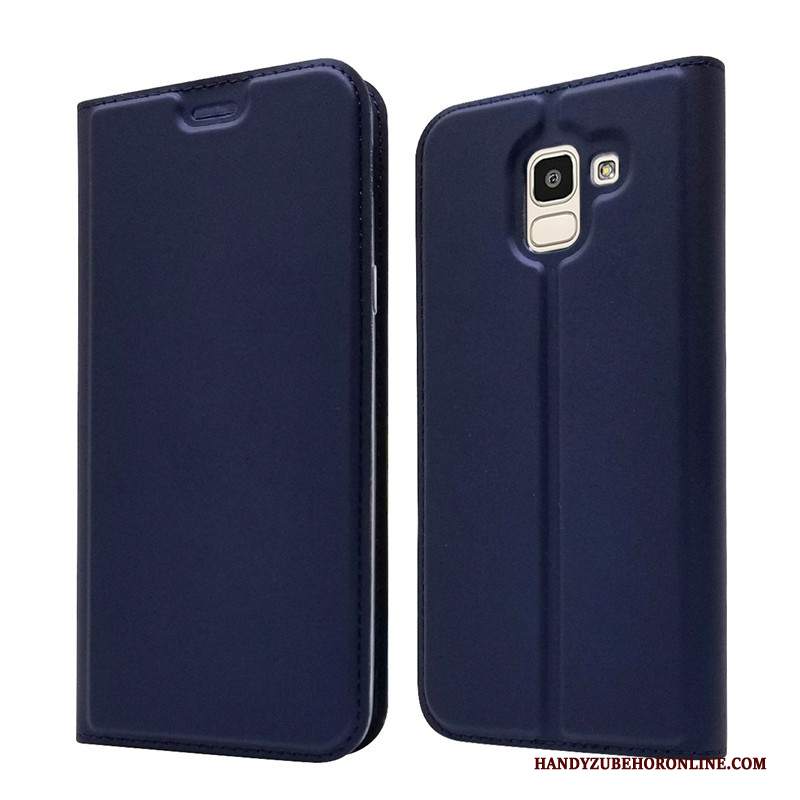 Custodia Samsung Galaxy J6 Pelle Sottile Carta, Cover Samsung Galaxy J6 Folio Blu Scurotelefono