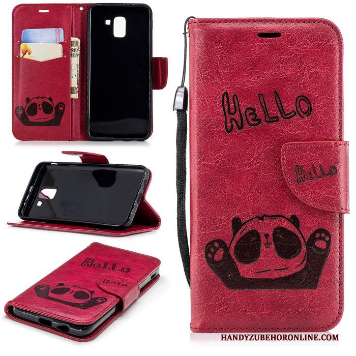 Custodia Samsung Galaxy J6 Pelle Telefono Tendenza, Cover Samsung Galaxy J6 Folio Rosso Anti-caduta