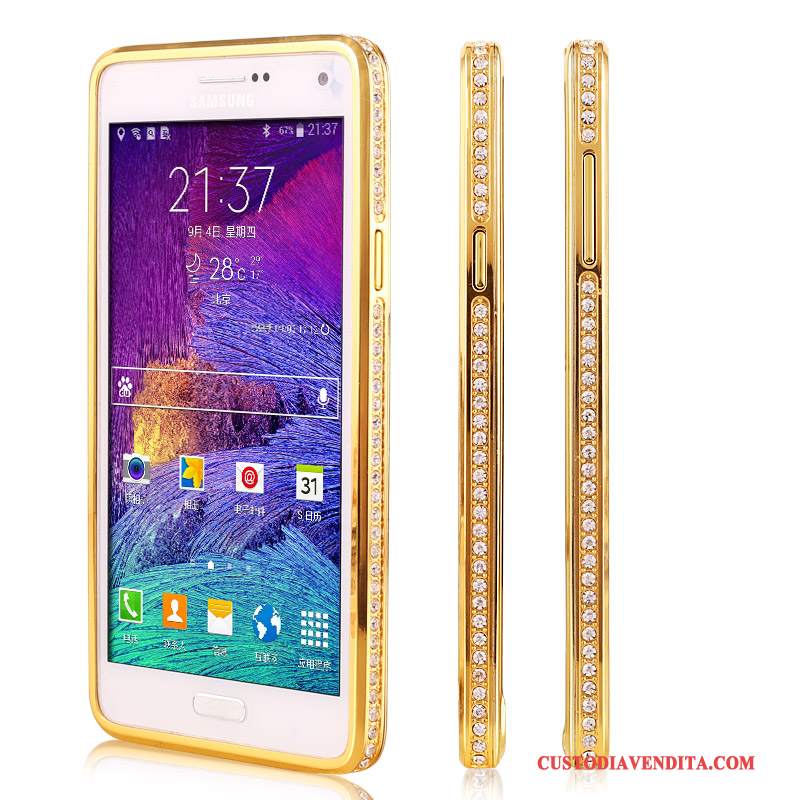 Custodia Samsung Galaxy Note 4 Strass Metallo Telaio, Cover Samsung Galaxy Note 4 Protezione Oro Anti-caduta