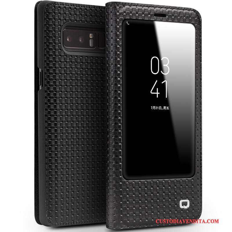 Custodia Samsung Galaxy Note 8 Pelle Finestra Aperta Nero, Cover Samsung Galaxy Note 8 Folio Telefono