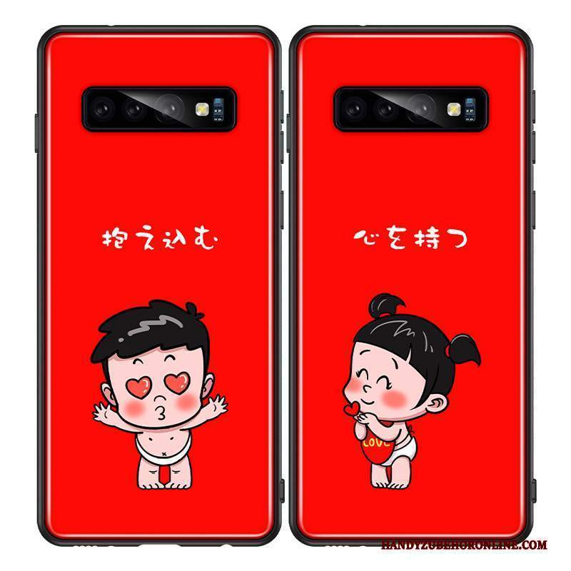 Custodia Samsung Galaxy S10+ Silicone Rosso Amanti, Cover Samsung Galaxy S10+ Creativo Tutto Incluso Vetro