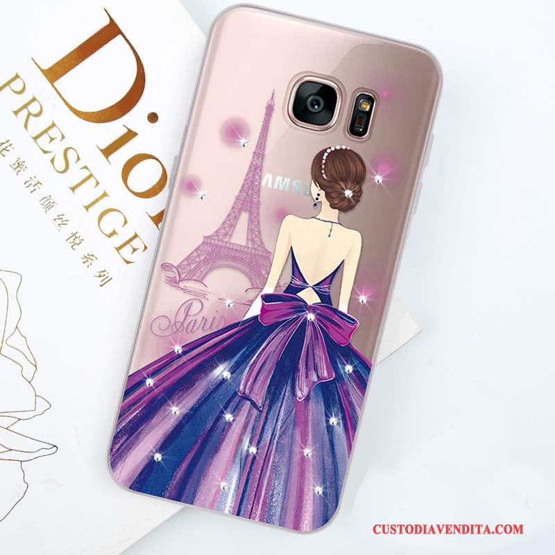 Custodia Samsung Galaxy S7 Edge Strass Tendenza Porpora, Cover Samsung Galaxy S7 Edge Silicone Tutto Inclusotelefono