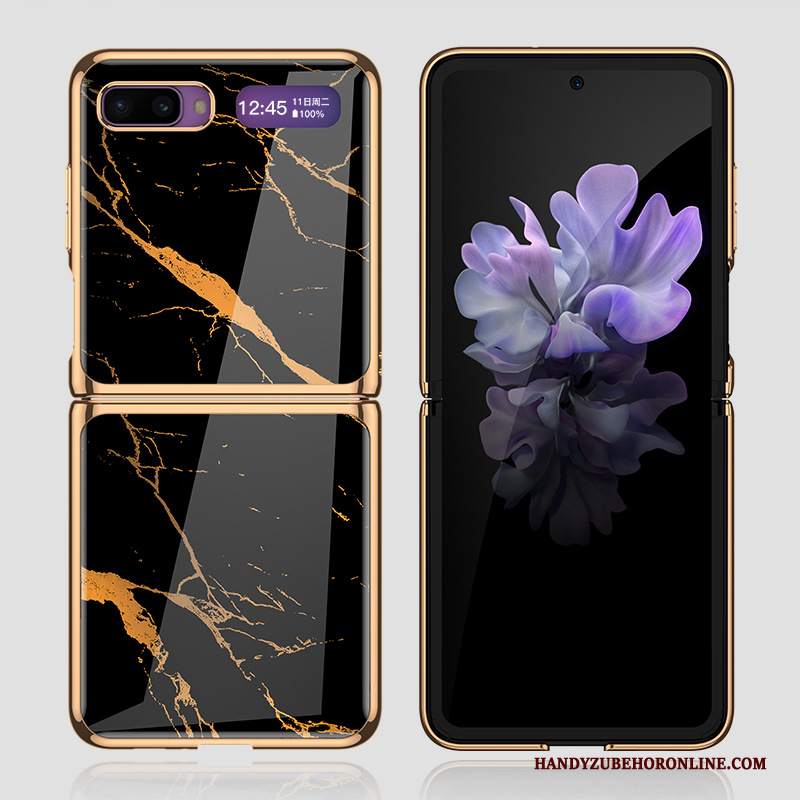 Custodia Samsung Z Flip Colore Sottile Nero, Cover Samsung Z Flip Protezione Placcatura Vetro