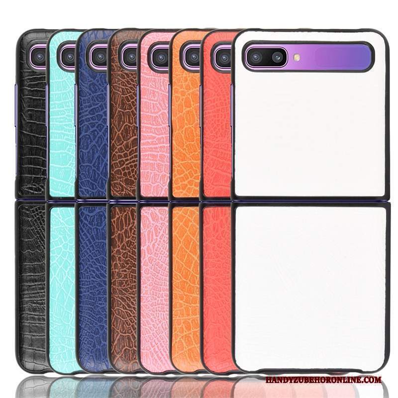 Custodia Samsung Z Flip Pelle Bianco Modello Coccodrillo, Cover Samsung Z Flip Moda Lusso Difficile