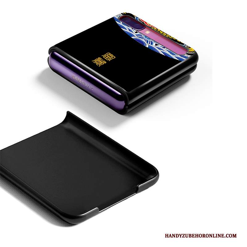 Custodia Samsung Z Flip Protezione Piegare Nero, Cover Samsung Z Flip Pelle Modello Dragotelefono