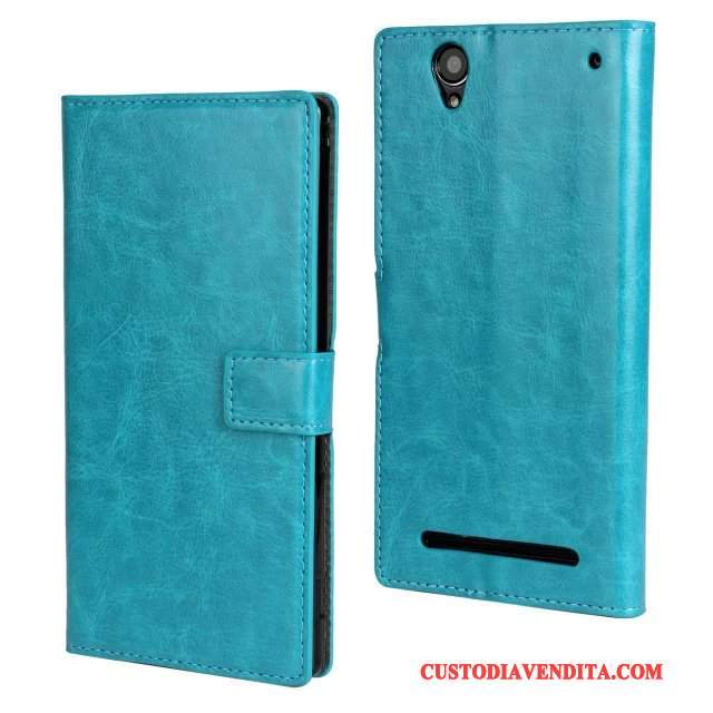 Custodia Sony Xperia T2 Pelle Blu, Cover Sony Xperia T2 Protezione