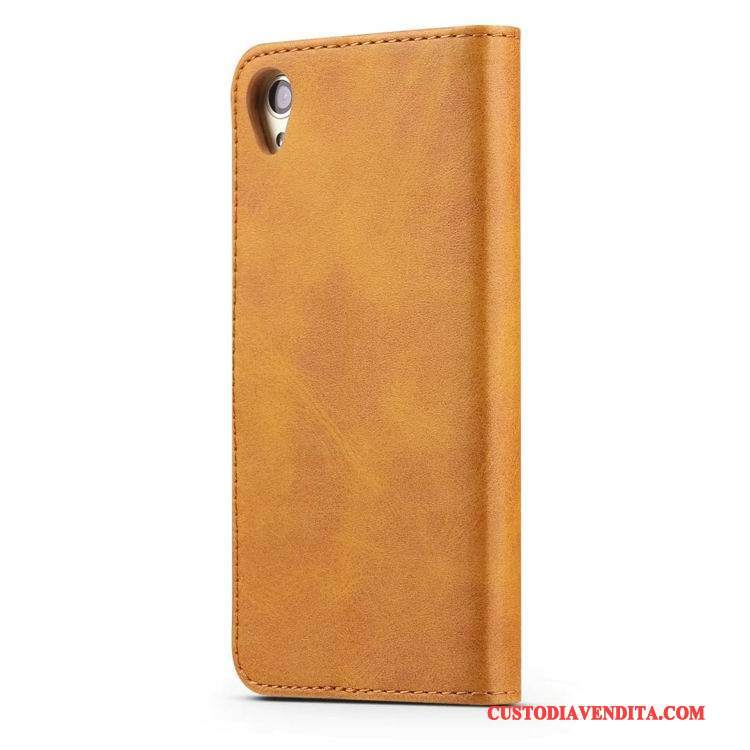 Custodia Sony Xperia X Portafoglio Morbido Carta, Cover Sony Xperia X Pelle Giallo Tutto Incluso