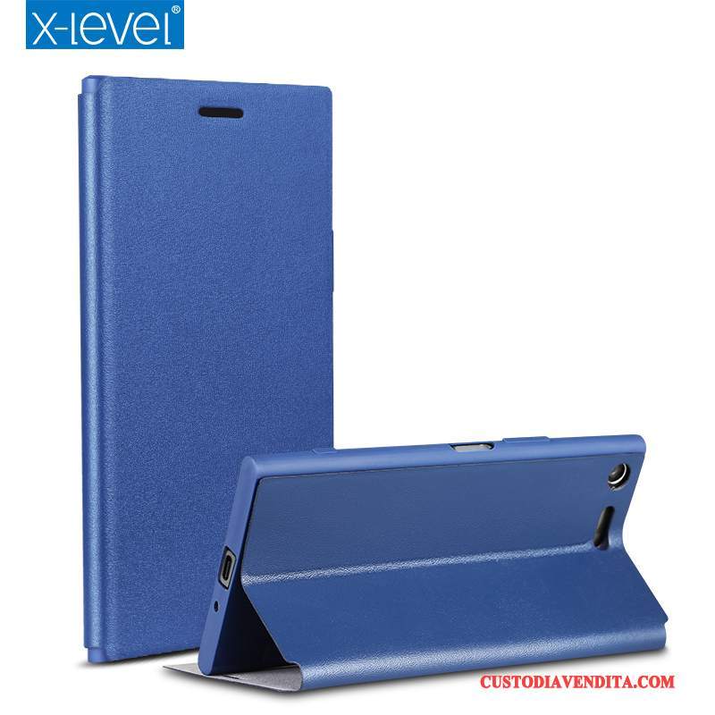 Custodia Sony Xperia Xz Premium Pelle Tendenza Blu Scuro, Cover Sony Xperia Xz Premium Folio Anti-caduta Sottile