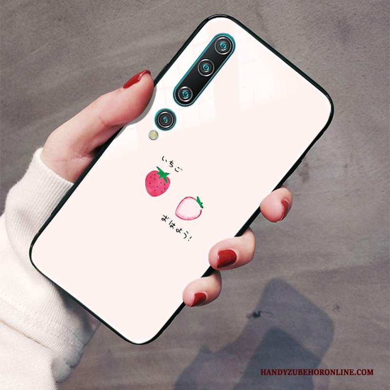 Custodia Xiaomi Mi 10 Cartone Animato Fragola Chiaro, Cover Xiaomi Mi 10 Protezione Piccola Specchio