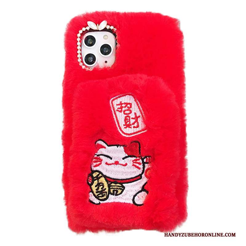 Custodia iPhone 11 Pro Max Protezione Velluto Rosso, Cover iPhone 11 Pro Max Peluchetelefono