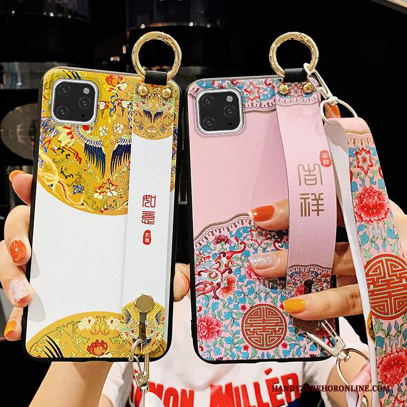 Custodia iPhone 11 Pro Max Silicone Ornamenti Appesitelefono, Cover iPhone 11 Pro Max Net Red Stile Cinese