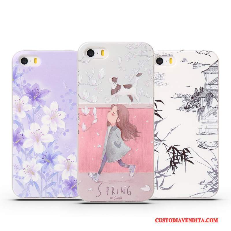 Custodia iPhone 5/5s Protezione Rosa Leggere, Cover iPhone 5/5s Goffratura Morbidotelefono