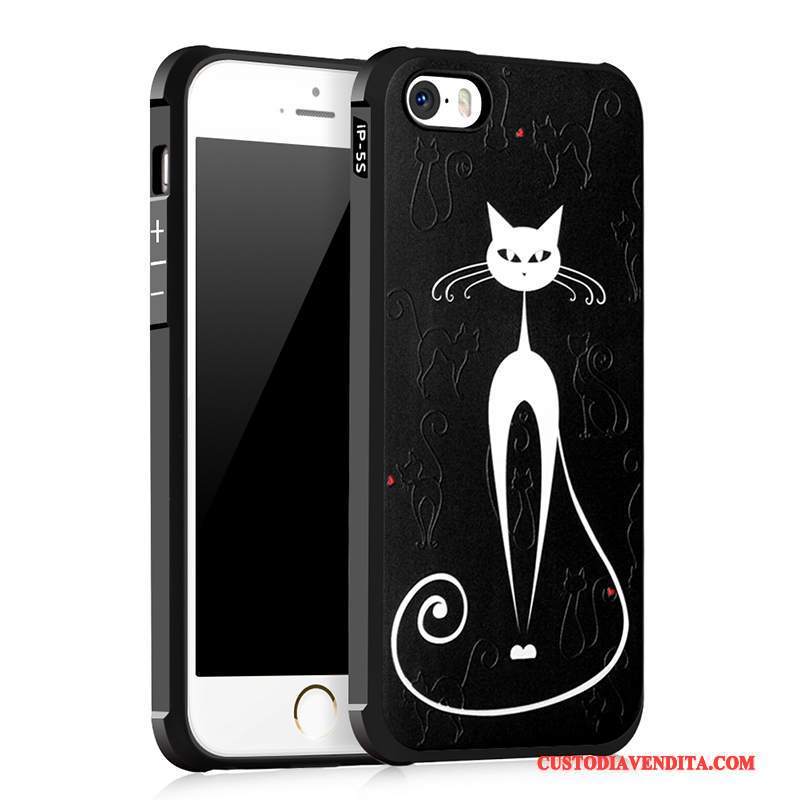 Custodia iPhone 5/5s Silicone Tutto Incluso Anti-caduta, Cover iPhone 5/5s Protezione Nero Tendenza