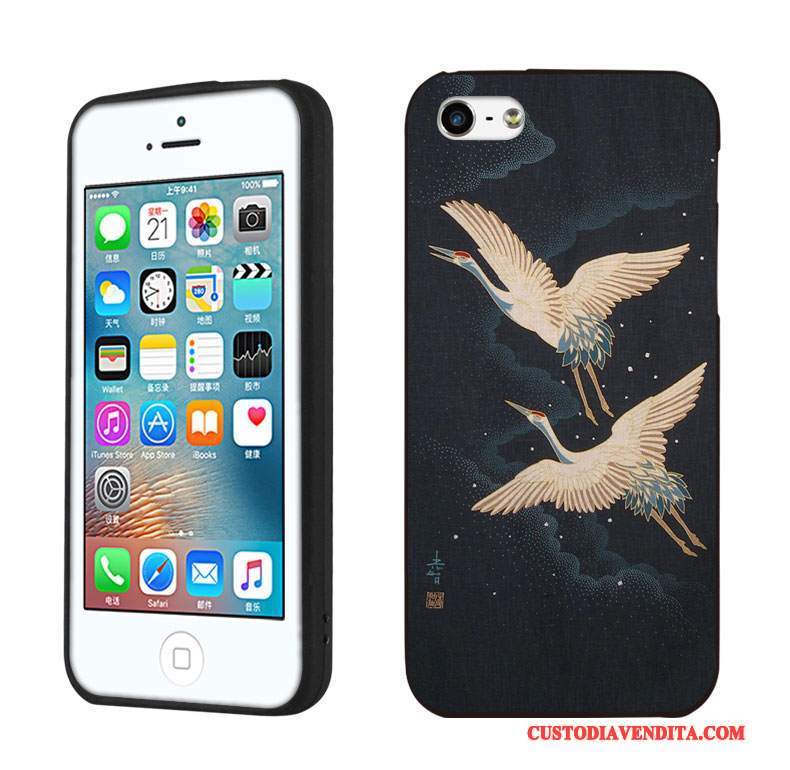 Custodia iPhone 5/5s Vintage Giapponese Nero, Cover iPhone 5/5s Silicone Di Personalitàtelefono