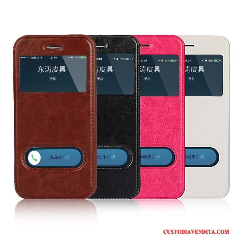 Custodia iPhone 6/6s Plus Protezione Marrone Anti-caduta, Cover iPhone 6/6s Plus Folio Tutto Incluso Rosso
