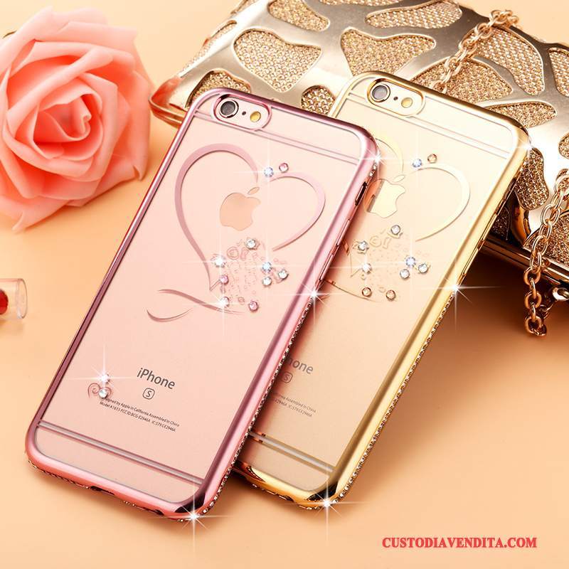 Custodia iPhone 6/6s Plus Strass Telefono Tutto Incluso, Cover iPhone 6/6s Plus Silicone Oro Rosa