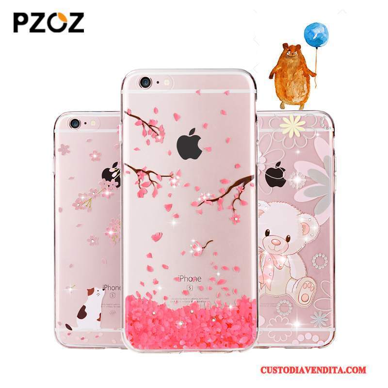 Custodia iPhone 6/6s Strass Elegante Morbido, Cover iPhone 6/6s Silicone Rosa Trasparente