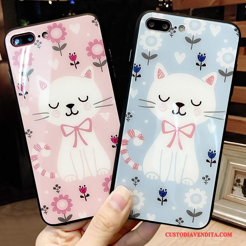 Custodia iPhone 7 Cartone Animato Marchio Di Tendenza Vetro, Cover iPhone 7 Protezione Anti-caduta Rosa