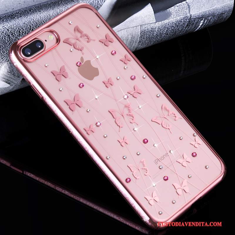 Custodia iPhone 7 Plus Creativo Anti-caduta Trasparente, Cover iPhone 7 Plus Strass Rosa Tutto Incluso