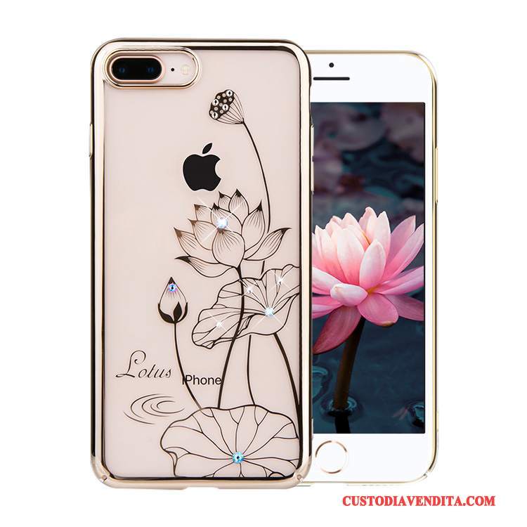 Custodia iPhone 7 Plus Creativo Oro Difficile, Cover iPhone 7 Plus Strass Fiori Trasparente