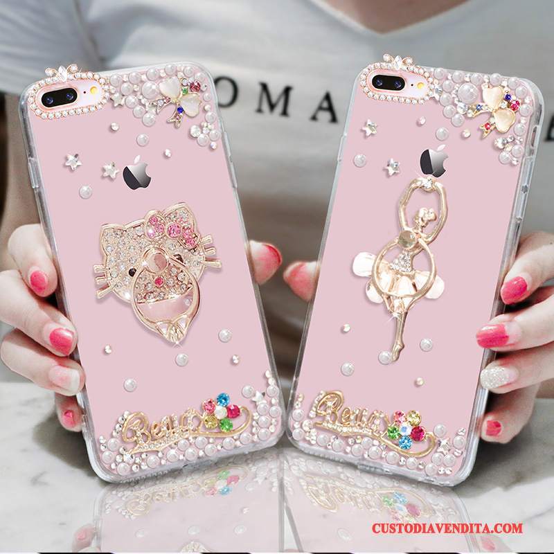 Custodia iPhone 7 Plus Strass Anti-caduta Ornamenti Appesi, Cover iPhone 7 Plus Silicone Morbido Rosa