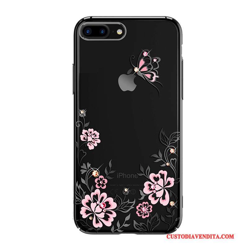 Custodia iPhone 7 Plus Strass Lusso Oro, Cover iPhone 7 Plus Nero Trasparente