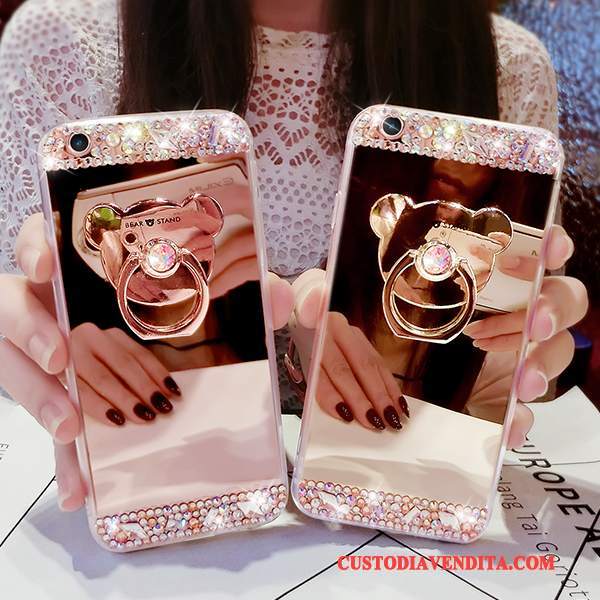Custodia iPhone 7 Plus Strass Morbido Rosa, Cover iPhone 7 Plus Silicone Specchio Piccola