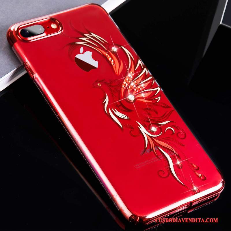Custodia iPhone 7 Plus Strass Telefono Marchio Di Tendenza, Cover iPhone 7 Plus Lusso Rosso