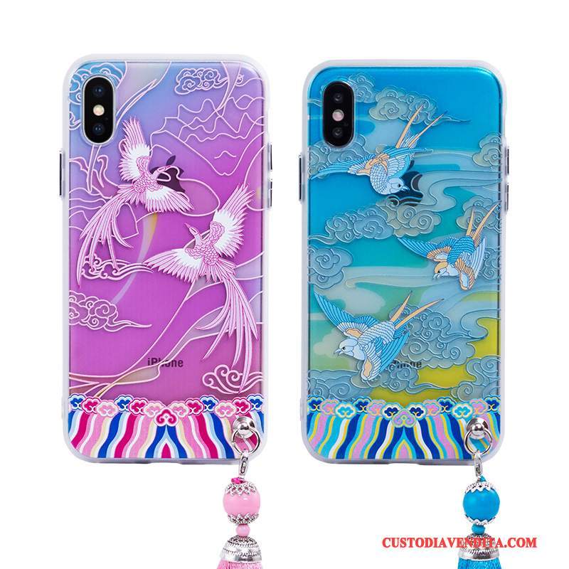 Custodia iPhone 7 Protezione Porpora Stile Cinese, Cover iPhone 7 Telefono Blu