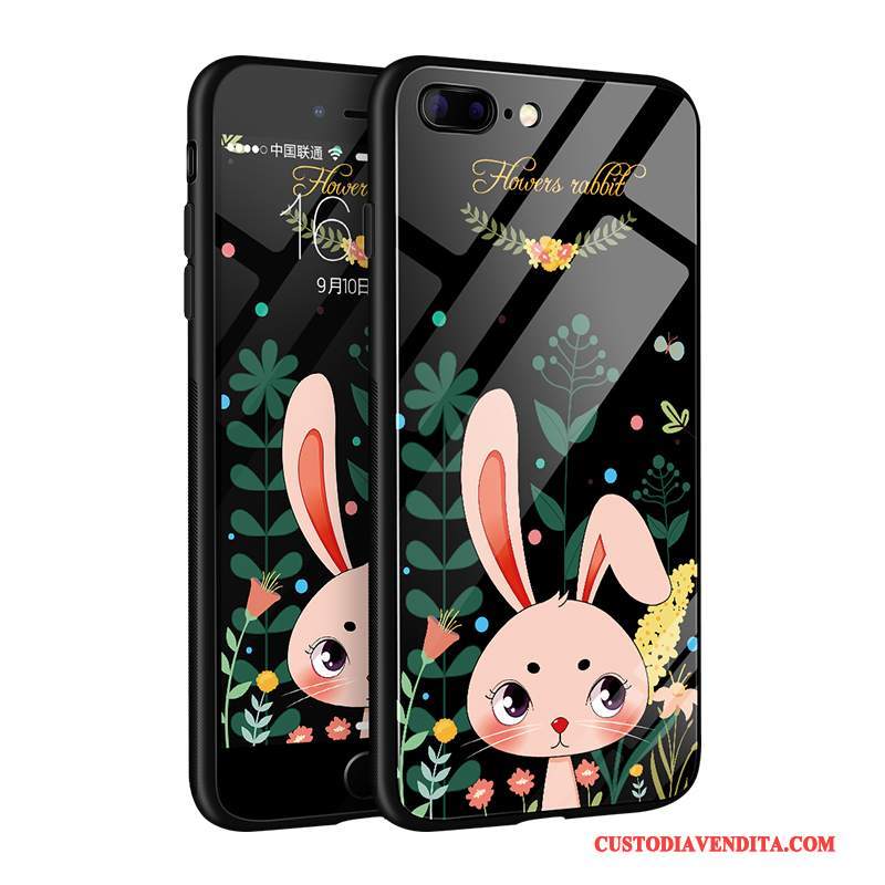 Custodia iPhone 8 Plus Cartone Animato Bello Nero, Cover iPhone 8 Plus Silicone Vetro Tutto Incluso