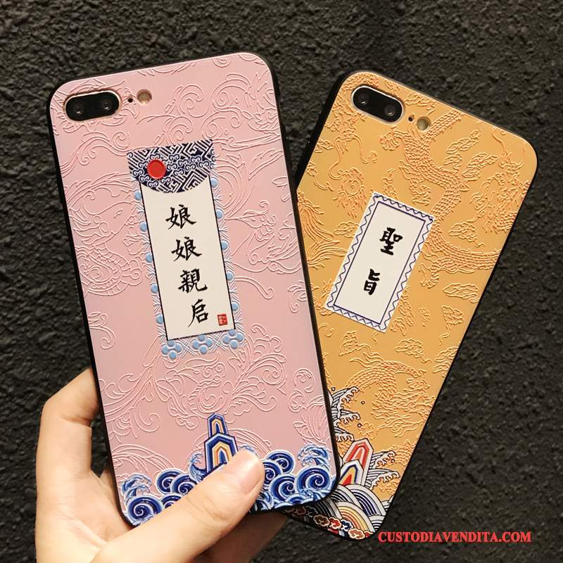 Custodia iPhone 8 Plus Goffratura Giallo Nuovo, Cover iPhone 8 Plus Creativo Telefono Tutto Incluso