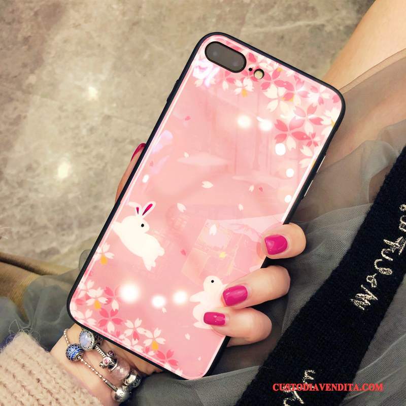 Custodia iPhone 8 Plus Protezione Telefono Vetro, Cover iPhone 8 Plus Rosa Net Red
