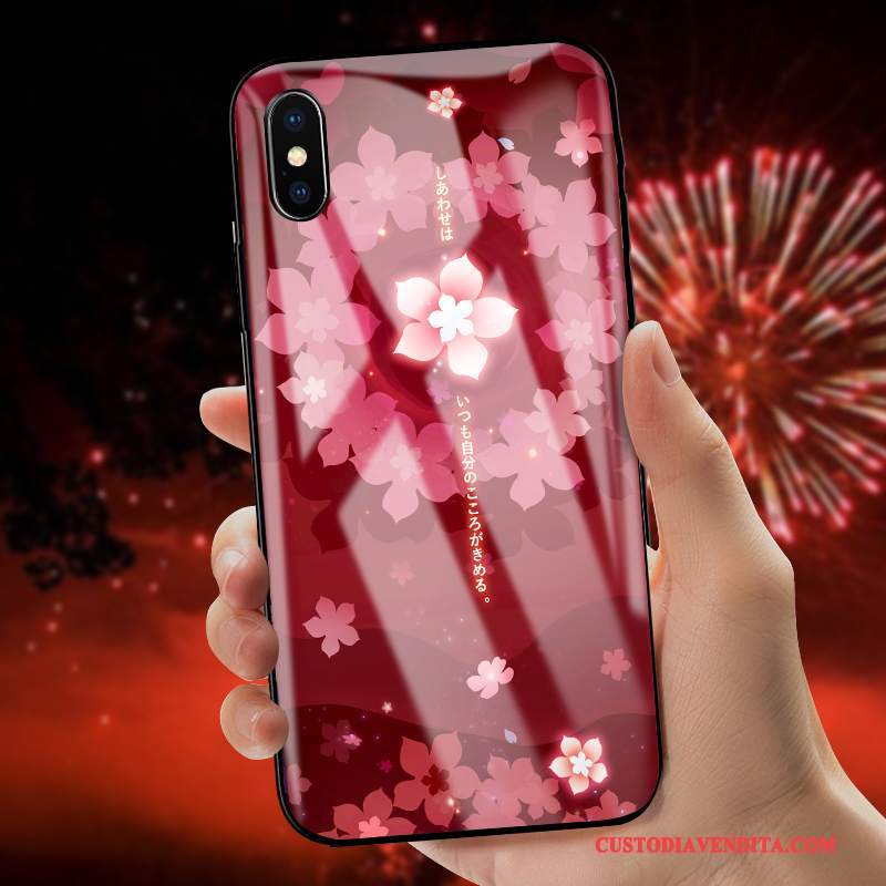 Custodia iPhone 8 Plus Rosso Anti-caduta, Cover iPhone 8 Plus Vetro Marchio Di Tendenza