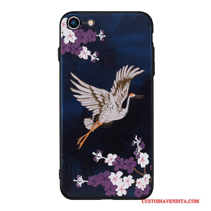 Custodia iPhone 8 Plus Silicone Nero Blu, Cover iPhone 8 Plus Protezione Telefono Stile Cinese