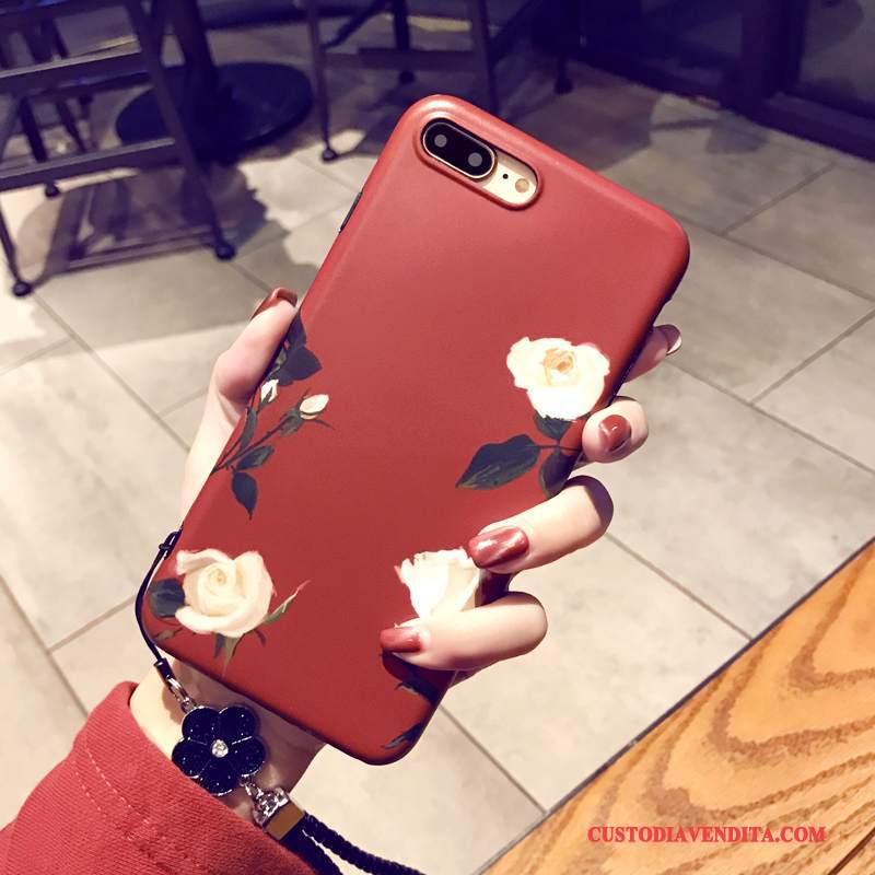 Custodia iPhone 8 Plus Silicone Telefono Semplici, Cover iPhone 8 Plus Rosso Morbido