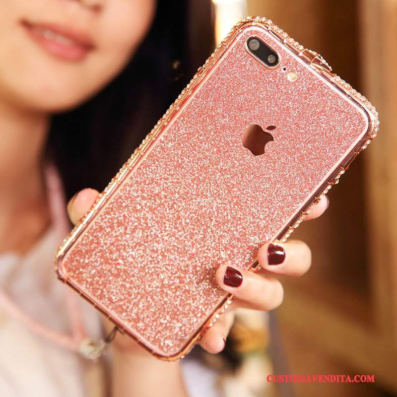 Custodia iPhone 8 Strass Con Strass Telaio, Cover iPhone 8 Protezione Anti-caduta Rosa
