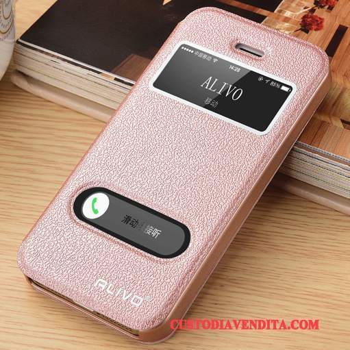 Custodia iPhone Se Folio Difficiletelefono, Cover iPhone Se Pelle Tendenza Rosa