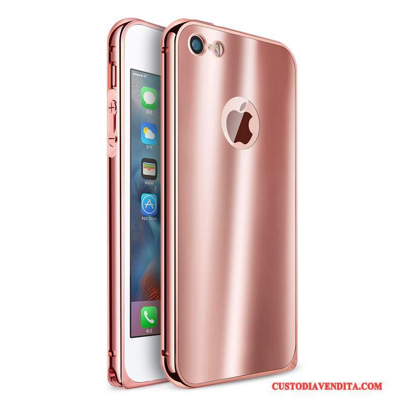 Custodia iPhone Se Protezione Metallo Telaio, Cover iPhone Se Bagliore Rosa