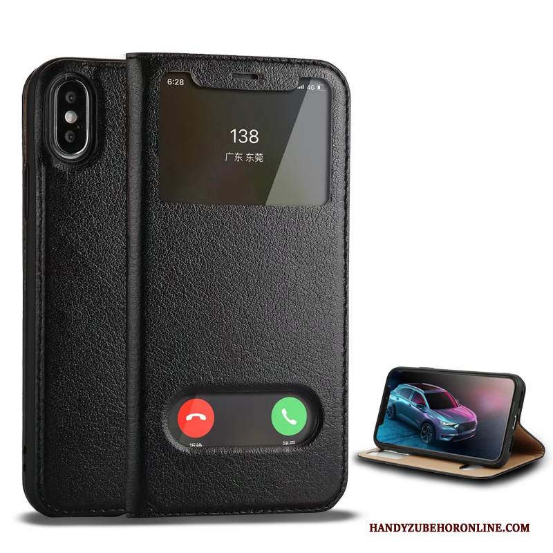 Custodia iPhone Xs Pelle Nero Anti-caduta, Cover iPhone Xs Folio Morbido Tutto Incluso