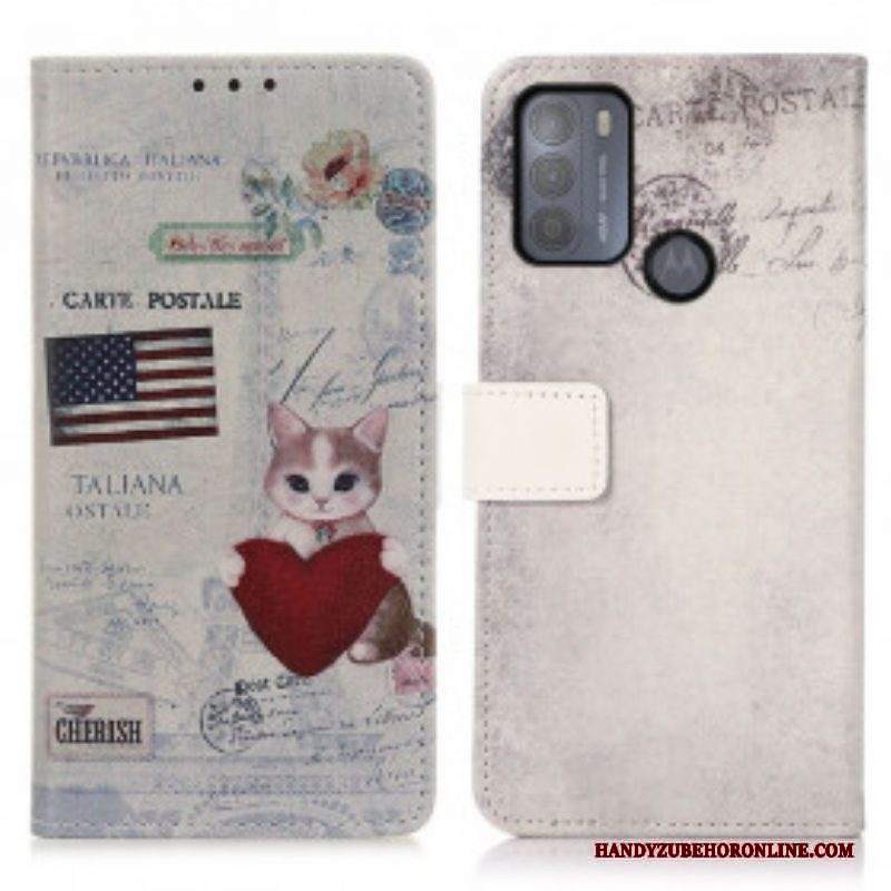 Custodia in pelle Moto G50 Gatto Viaggiatore