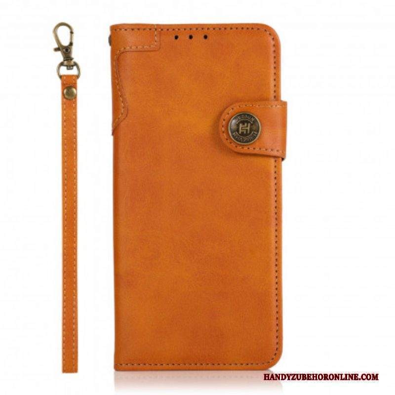 Custodia in pelle Moto G60S Bottone In Ecopelle Khazneh